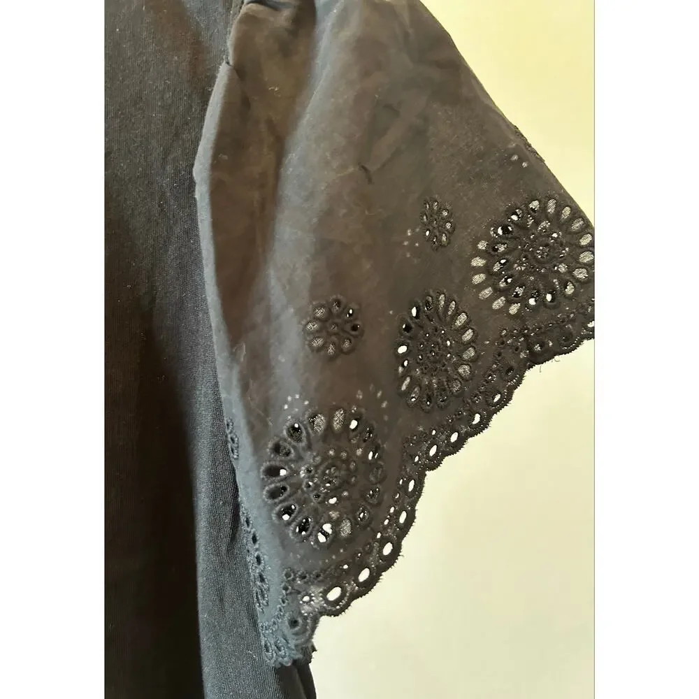 Old Navy Black Eyelet Flutter Sleeve Top NWT Medium Feminine Cottagecore